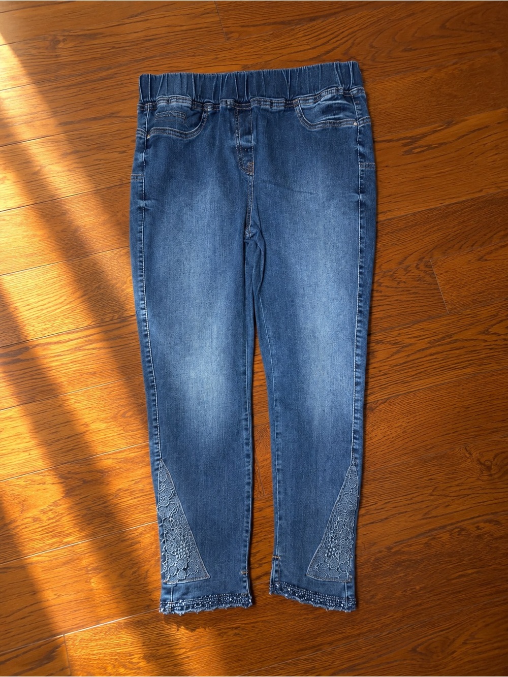 Fiorella Rubino Women's Push Up Jeggings with Lace Trim & Beaded Hem Sz 12 NWOT